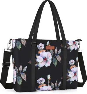 MOSISO USB Port Laptop Tote Bag (13-13.3 inch) with Adjustable Top Handle, Laptop Bag for Women, Hibiscus Polyester Work Travel