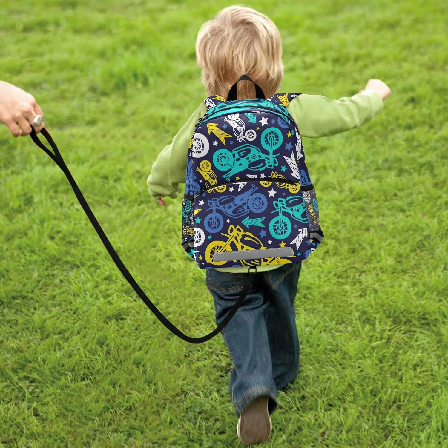 Motorcycles Colorful Kids Backpack for Boys Girls, Kindergarten Elementary Backpack with Chest Strap, Preschool Toddler Bookbag with Reflective Stripes