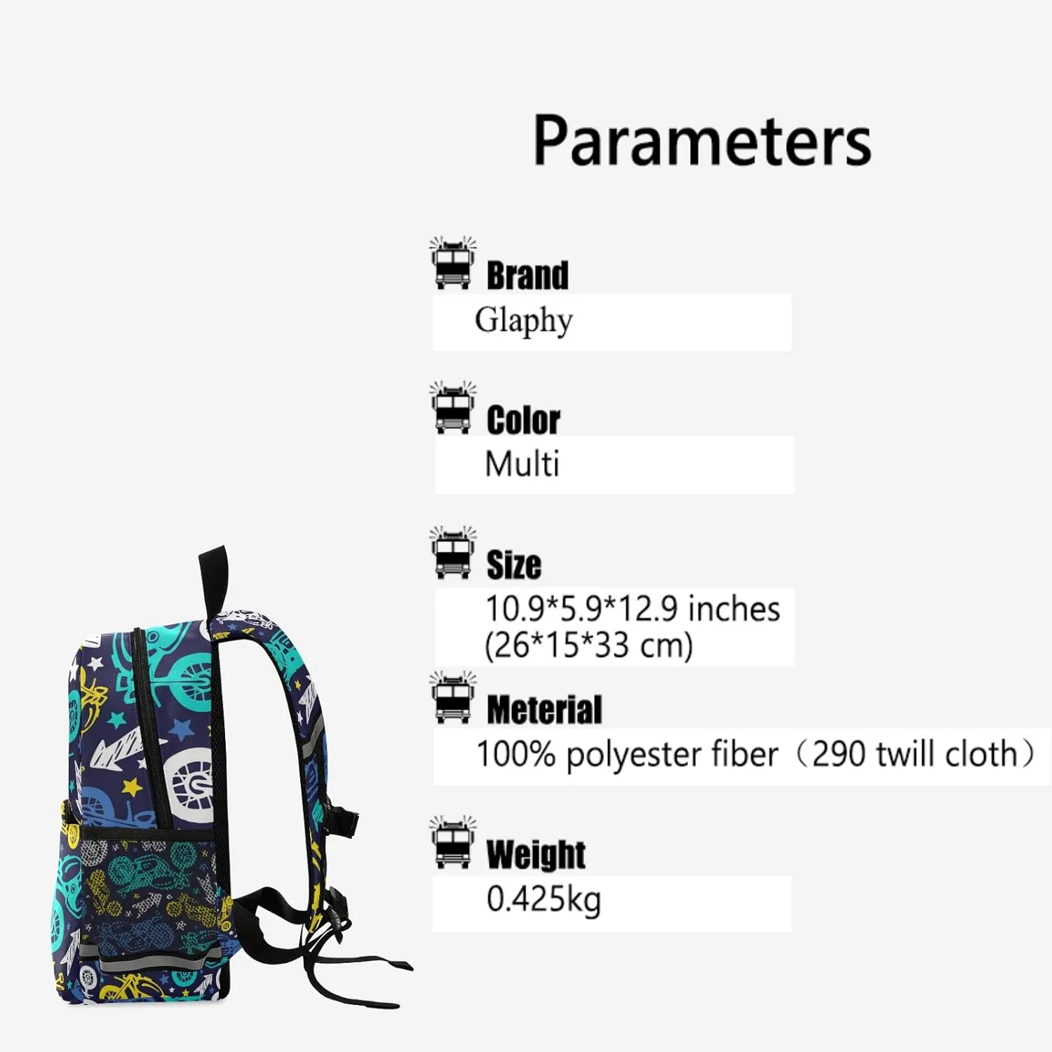 Motorcycles Colorful Kids Backpack for Boys Girls, Kindergarten Elementary Backpack with Chest Strap, Preschool Toddler Bookbag with Reflective Stripes