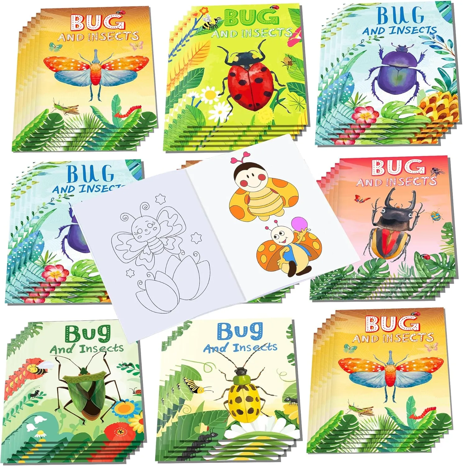 MOZUI 12-Pack Mini Insect Coloring Books for Kids - Spring Bugs Activity Books with 72 Designs | Butterfly, Bee Party Favors | Travel, Birthday Goodie Bags, Classroom Prizes (6.7x4.9 Inches)