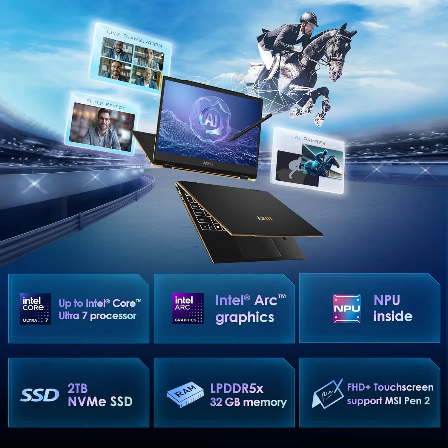 MSI Summit 13 AI  Evo (2024) 13.3" FHD  Professional Laptop: Intel Core Ultra 7-258V, ARC Graphics, 32GB LPDDR5X, 2TB NVMe SSD, Thunderbolt 4, Win 11 Pro: Ink Black A2VMTG-017US