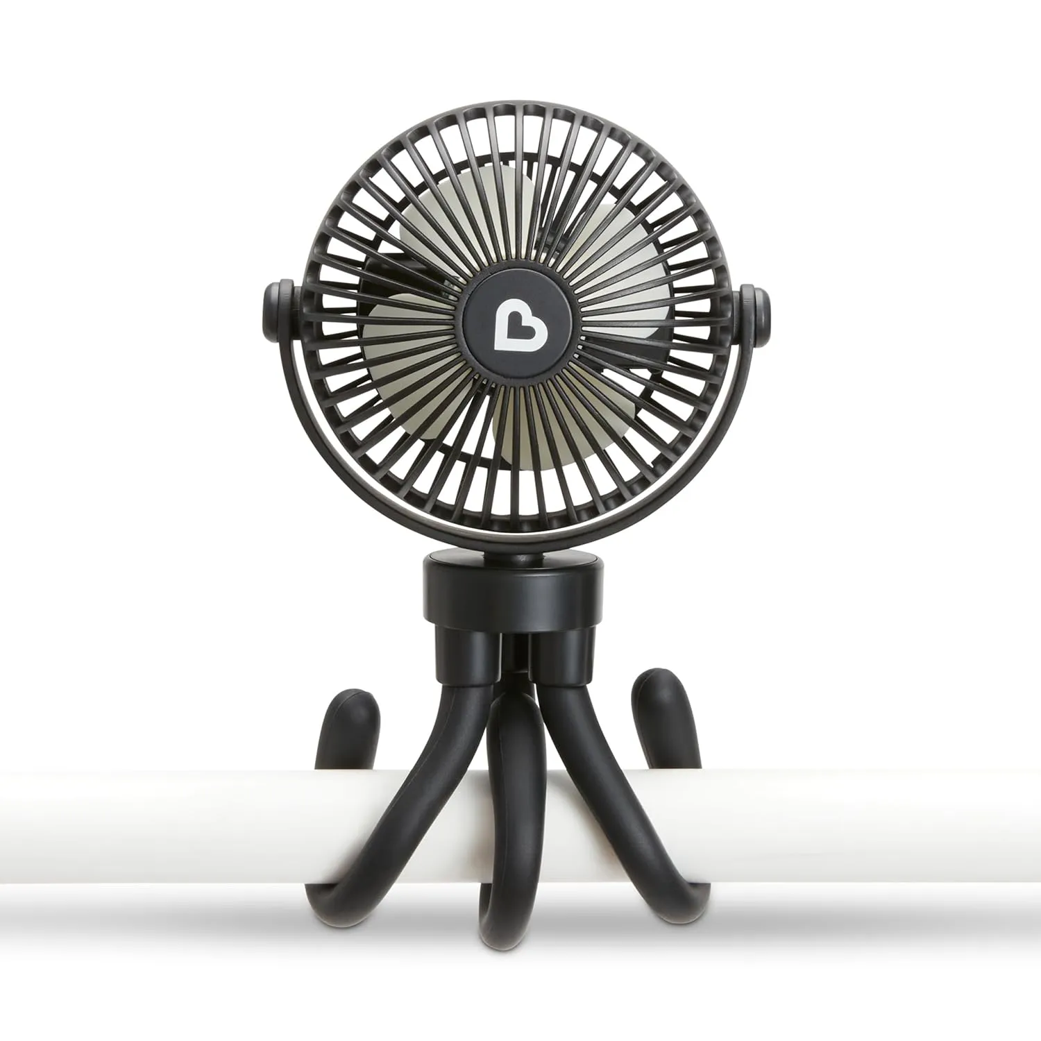 Munchkin Stroller Fan - Portable Fan for Travel, Baby Gear Accessory with 4 Speeds, Flexible Clip-on Leg Attachment, Rechargeable Battery, Black with Multicolored LED Lights