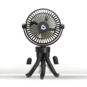 Munchkin Stroller Fan - Portable Fan for Travel, Baby Gear Accessory with 4 Speeds, Flexible Clip-on Leg Attachment, Rechargeable Battery, Black with Multicolored LED Lights