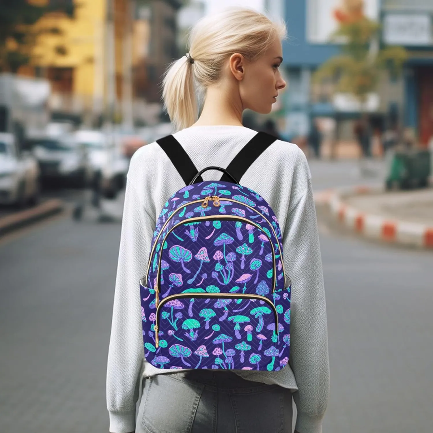 Mushroom Colorful Mini Backpack Fashion Backpack Purse for Women,Handbag Shoulder Bag Casual Daypack, Ladies Gift for College Work (M)