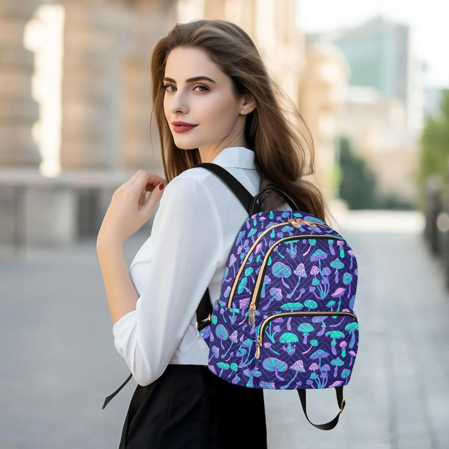Mushroom Colorful Mini Backpack Fashion Backpack Purse for Women,Handbag Shoulder Bag Casual Daypack, Ladies Gift for College Work (M)