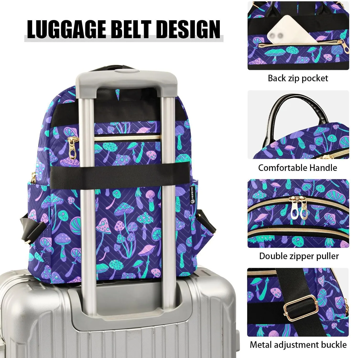 Mushroom Colorful Mini Backpack Fashion Backpack Purse for Women,Handbag Shoulder Bag Casual Daypack, Ladies Gift for College Work (M)