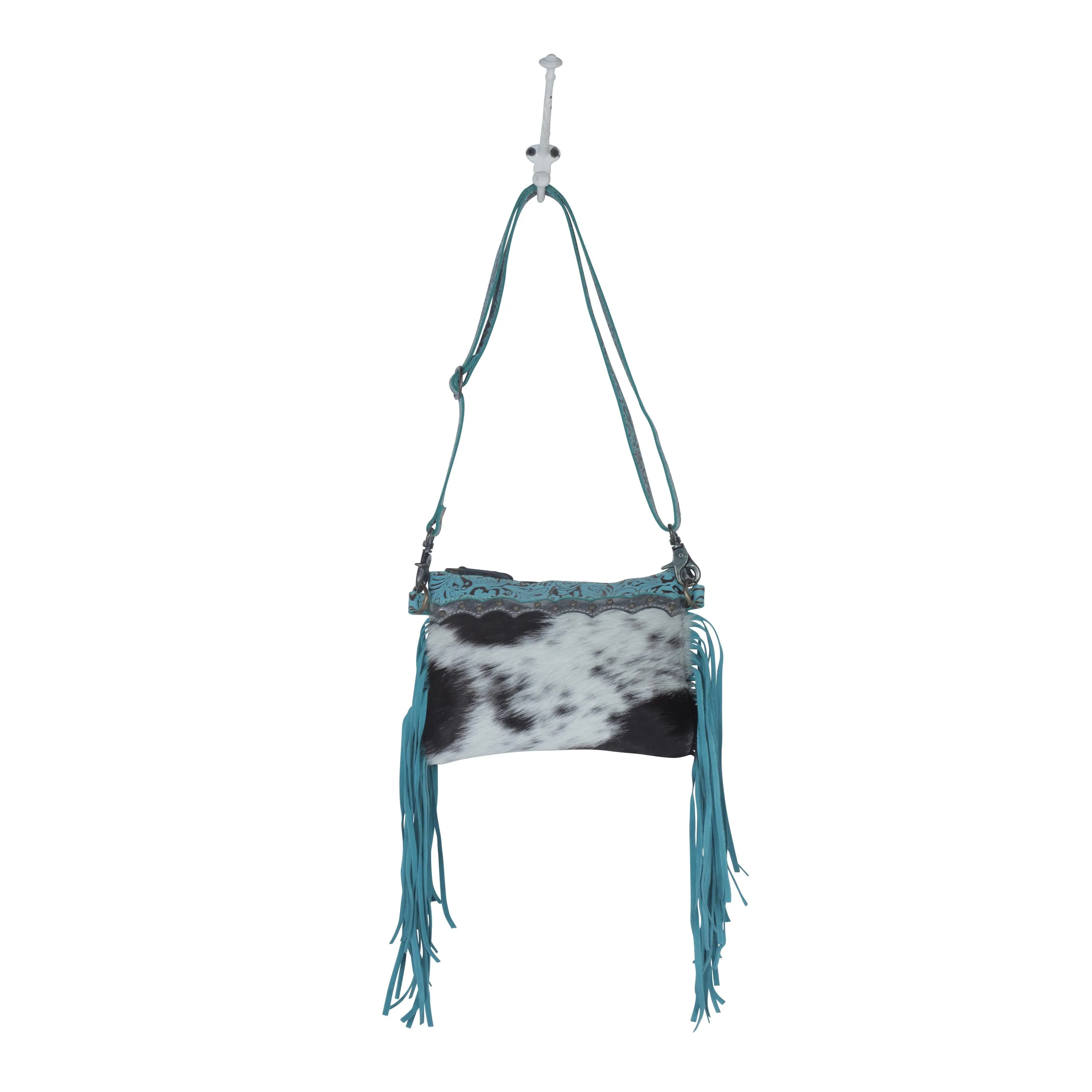 Myra Leather Fringe Crossbody-Azure