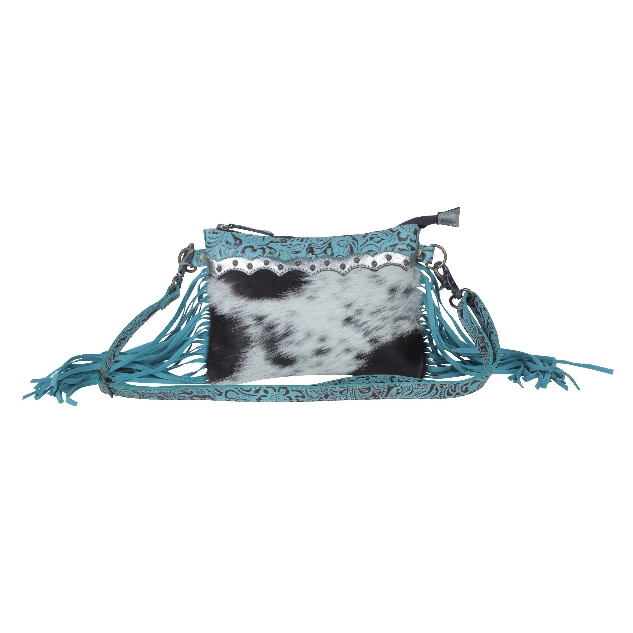 Myra Leather Fringe Crossbody-Azure