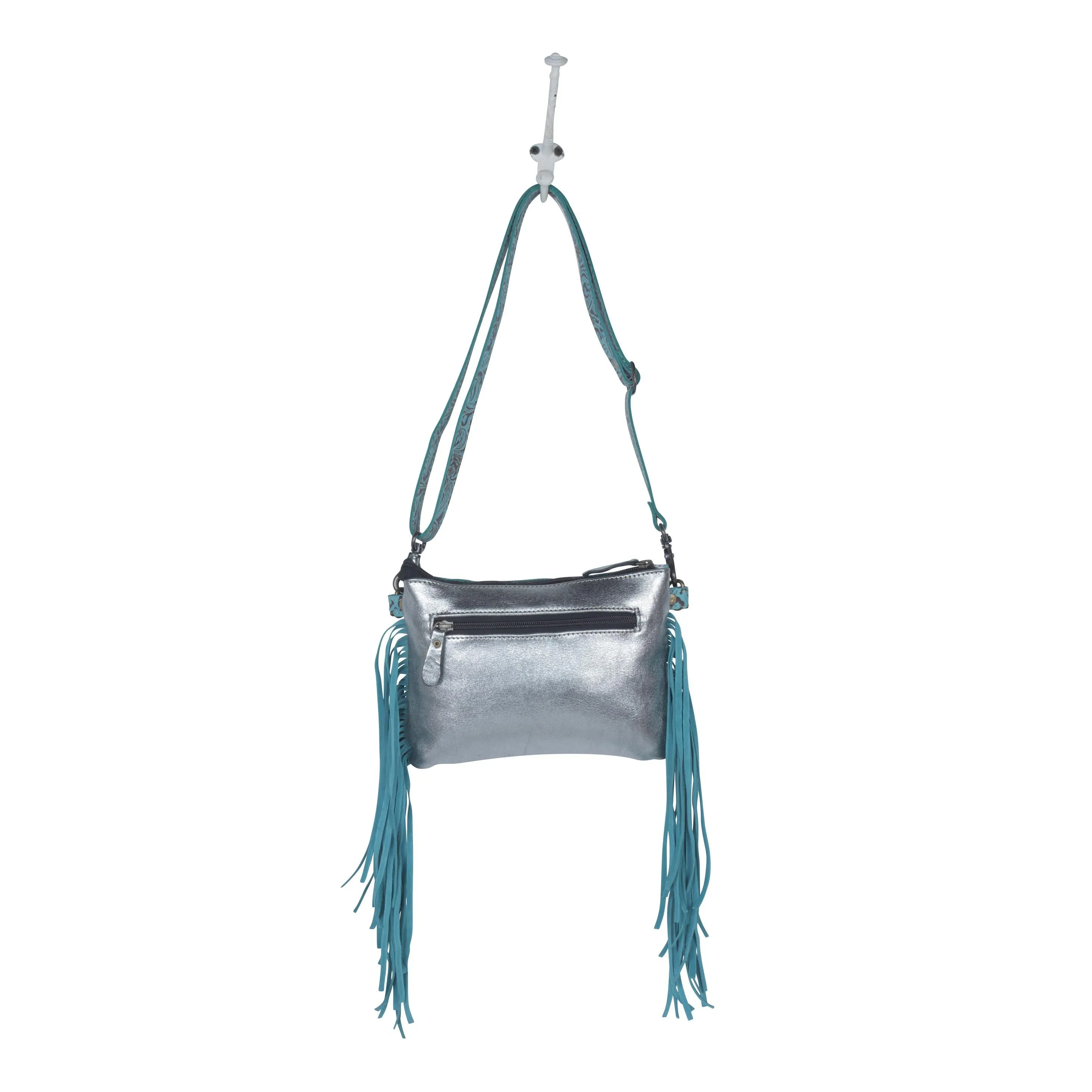 Myra Leather Fringe Crossbody-Azure