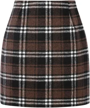Mywinway Plaid Mini Skirt for Women Fall Winter High Waist A Line Bodycon Pencil Fall Skirts