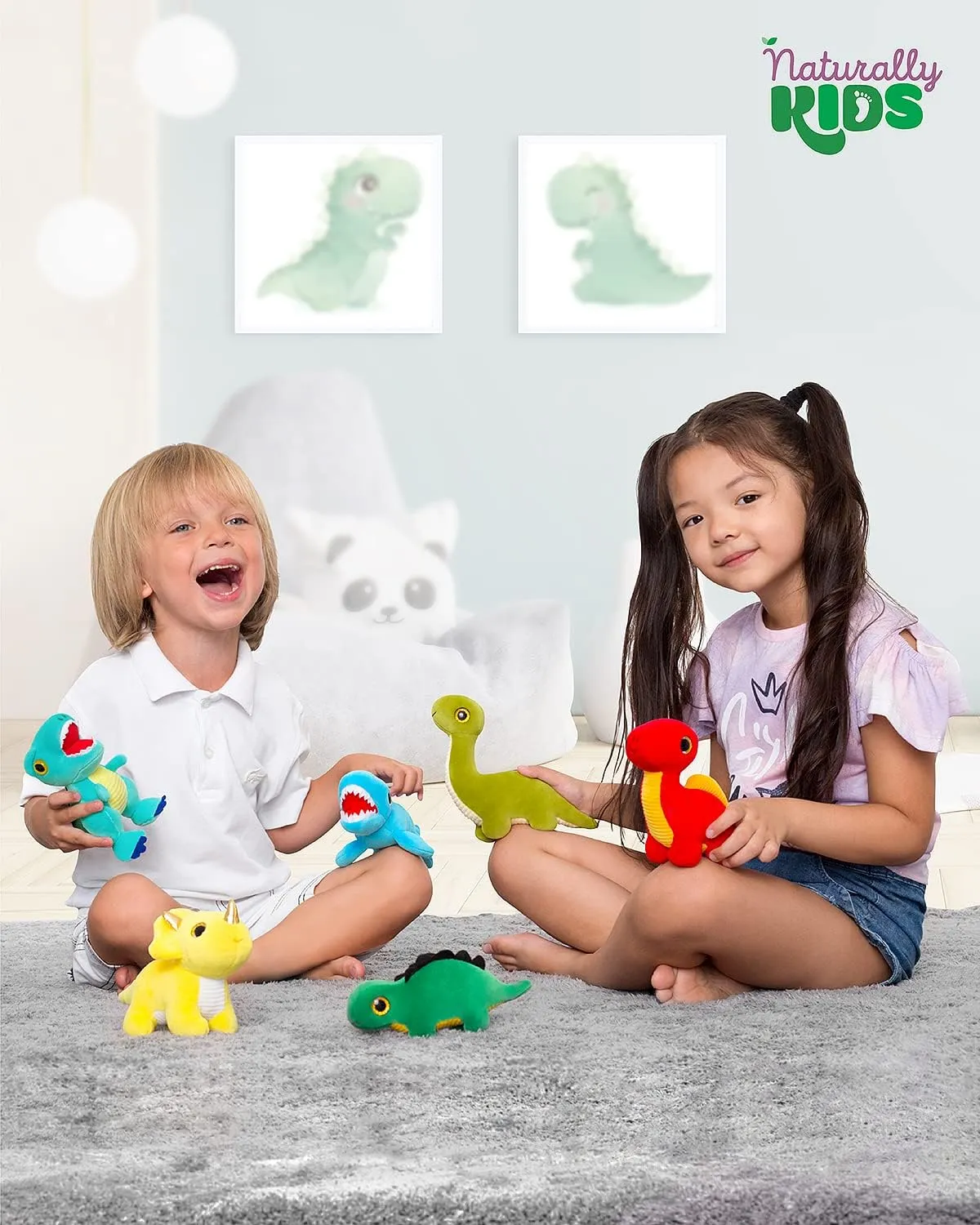 Naturally KIDS Stuffed Animal, Toddler Gifts for Boys, Girls, Plush Dinosaur Toys Set 6