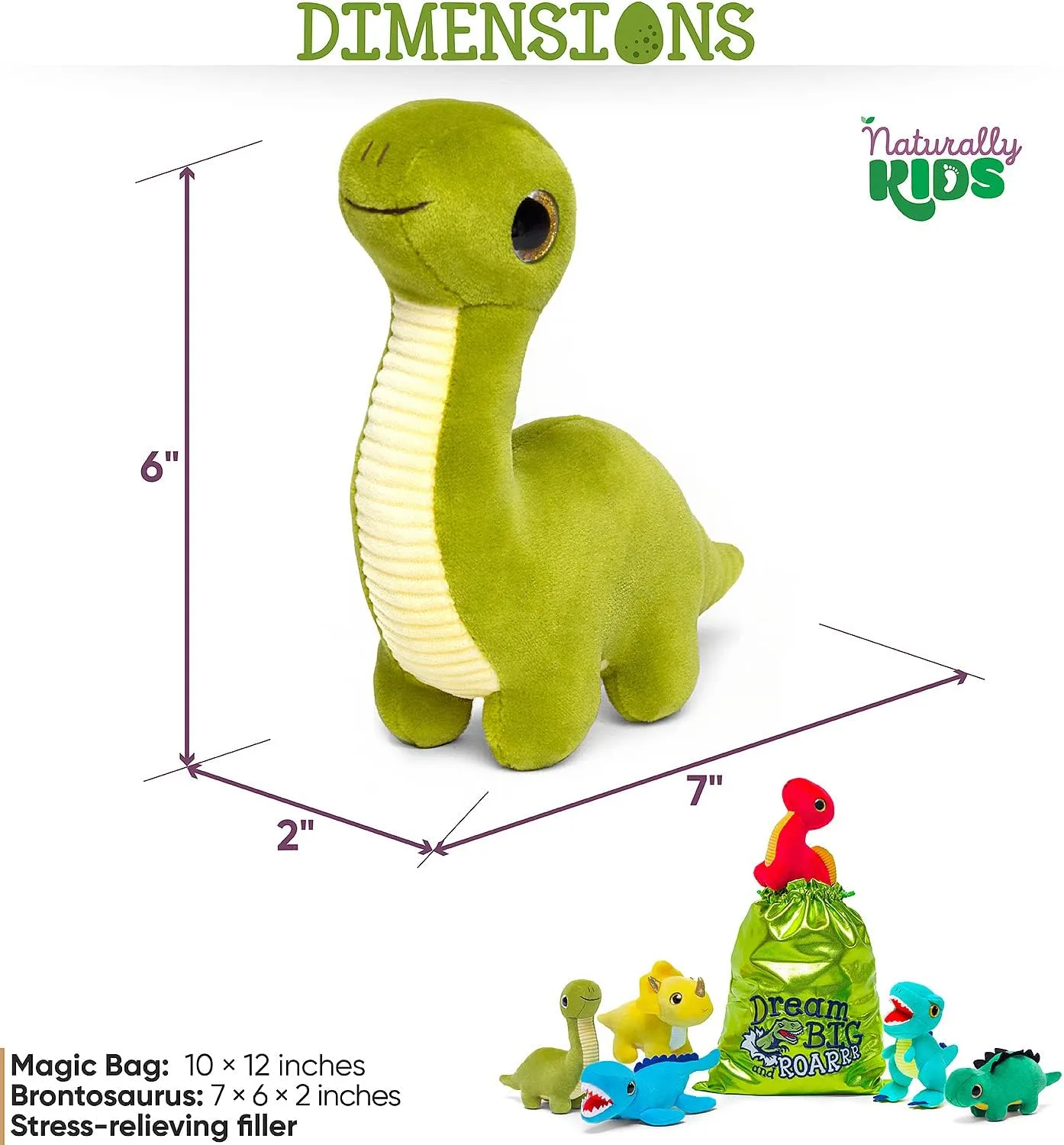 Naturally KIDS Stuffed Animal, Toddler Gifts for Boys, Girls, Plush Dinosaur Toys Set 6