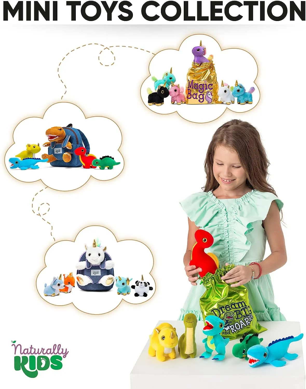 Naturally KIDS Stuffed Animal, Toddler Gifts for Boys, Girls, Plush Dinosaur Toys Set 6