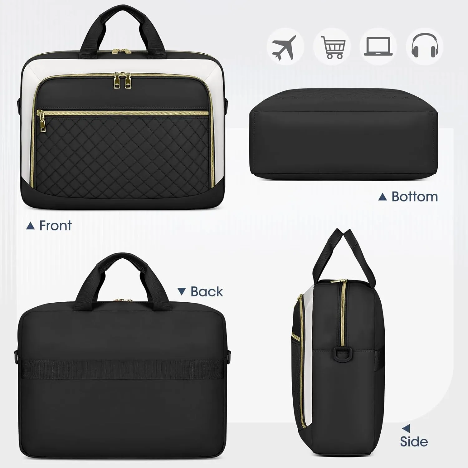 NEWHEY Laptop Bag 17.3 Inch Laptop Briefcase for Women Men Waterproof Shoulder Messenger Bag Large Computer Bag for Business Office Work College, Black&Beige