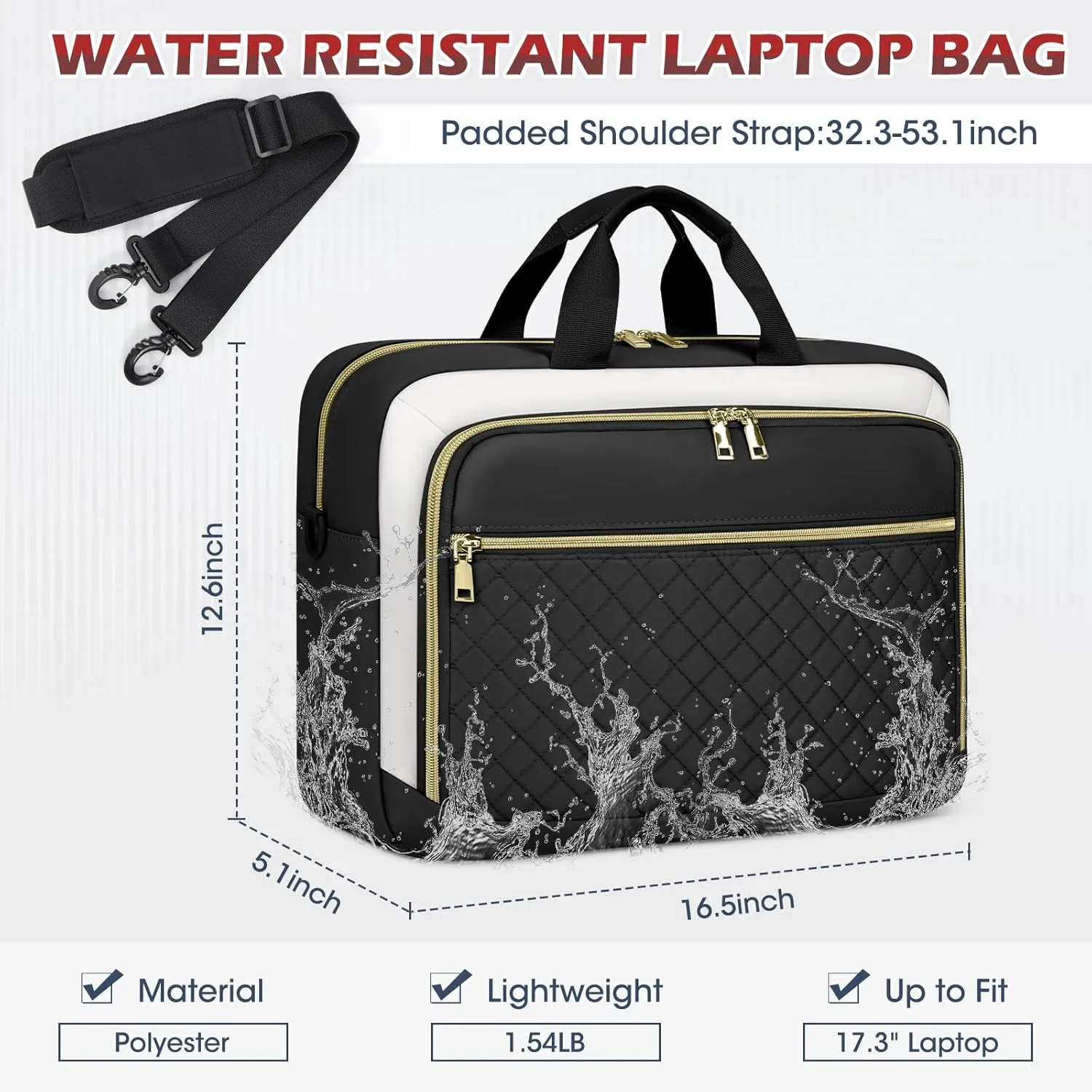 NEWHEY Laptop Bag 17.3 Inch Laptop Briefcase for Women Men Waterproof Shoulder Messenger Bag Large Computer Bag for Business Office Work College, Black&Beige
