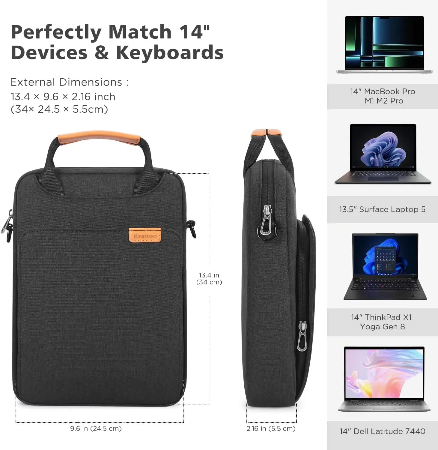 NIDOO Laptop Shoulder Bag 14 inch Laptop Sleeve for 14" MacBook Pro M3 M4 2024/13.5 inch Surface Laptop 6 5 4/ Asus ZenBook 14/14" Lenovo ThinkPad X1 Carbon Yoga/ 13.3" ThinkPad X13/Galaxy Book3 pro