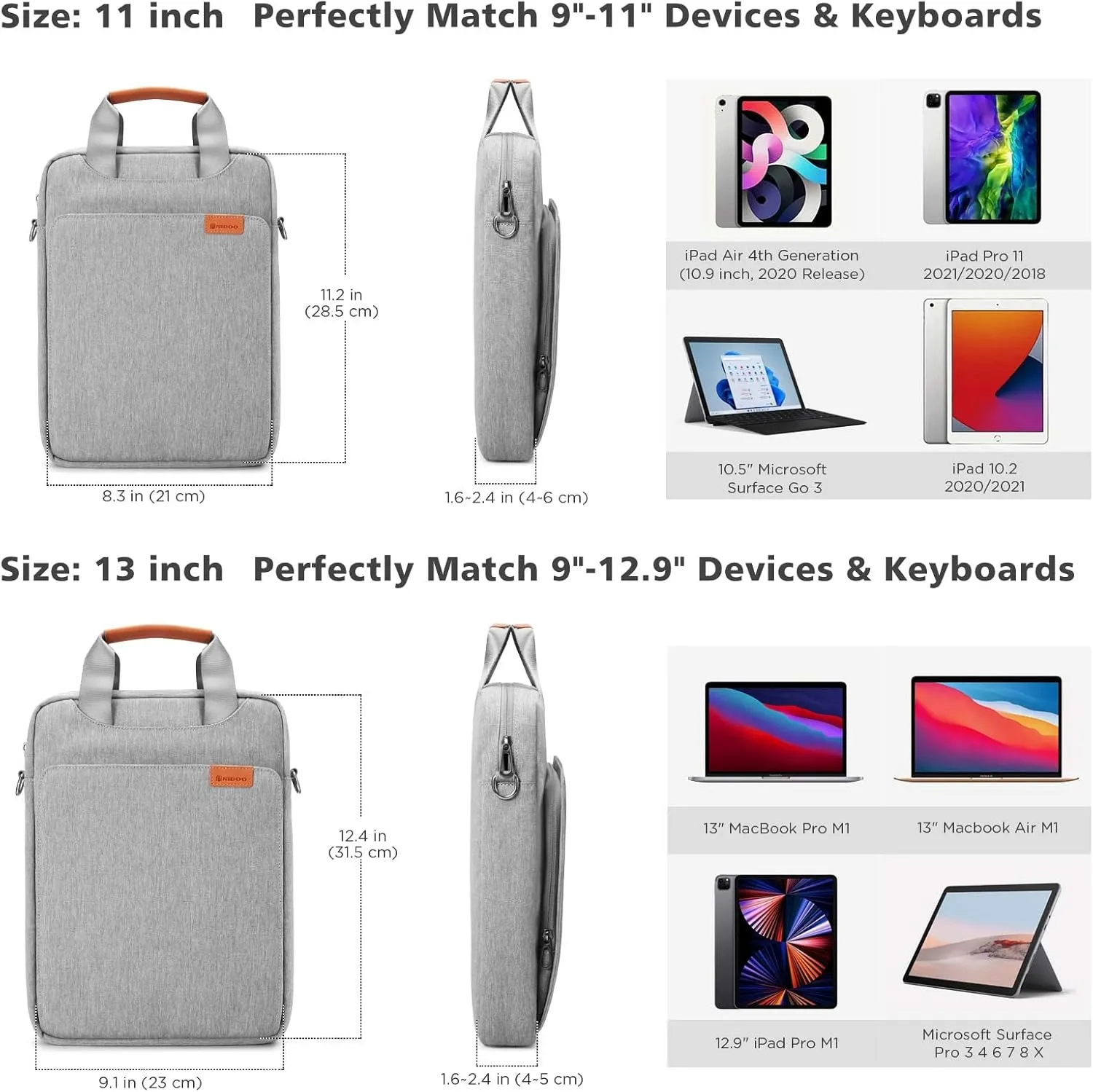 NIDOO Laptop Shoulder Bag for 13" MacBook Pro M2 M1 / 13.6" MacBook Air M2 / 12.9" iPad Pro M1 / 13" Surface Pro X 8 / Surface Laptop Go, Vertical Laptop Sleeve for 13" Galaxy Book Pro/Dell XPS 13