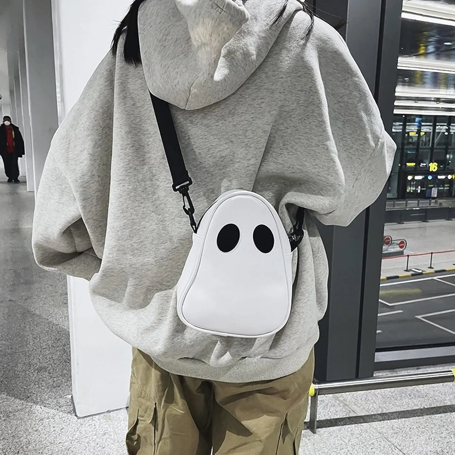 Novelty Devil Ghost Mini Crossbody Bag, PU Leather Gothic Adjustable Strap Couple Shoulder Bag for Halloween, Casual (White)