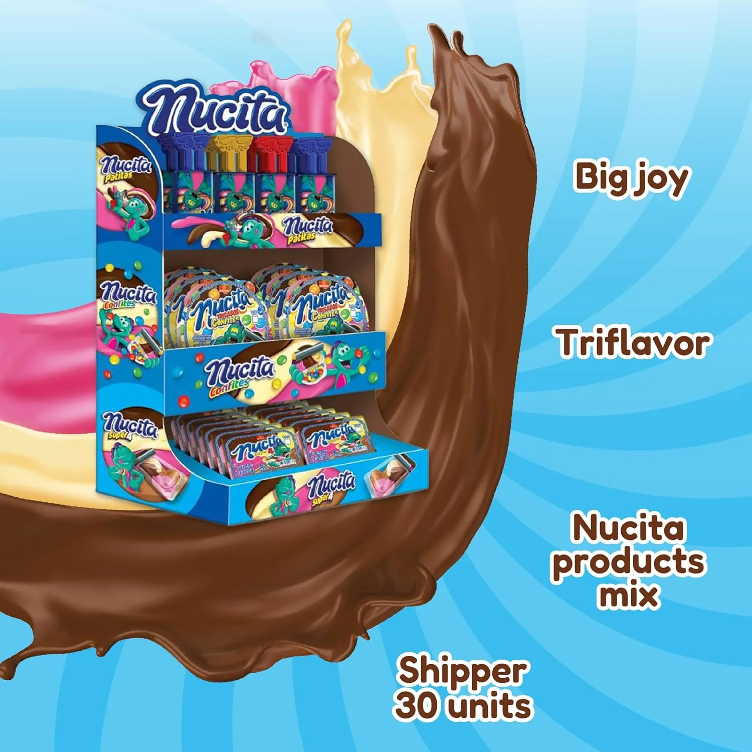 Nucita Assorted | Nucita Super 4, Nucita Patitas, and Nucita Confites | Creamy Candy for Children | Ready To Display 18.41 Oz