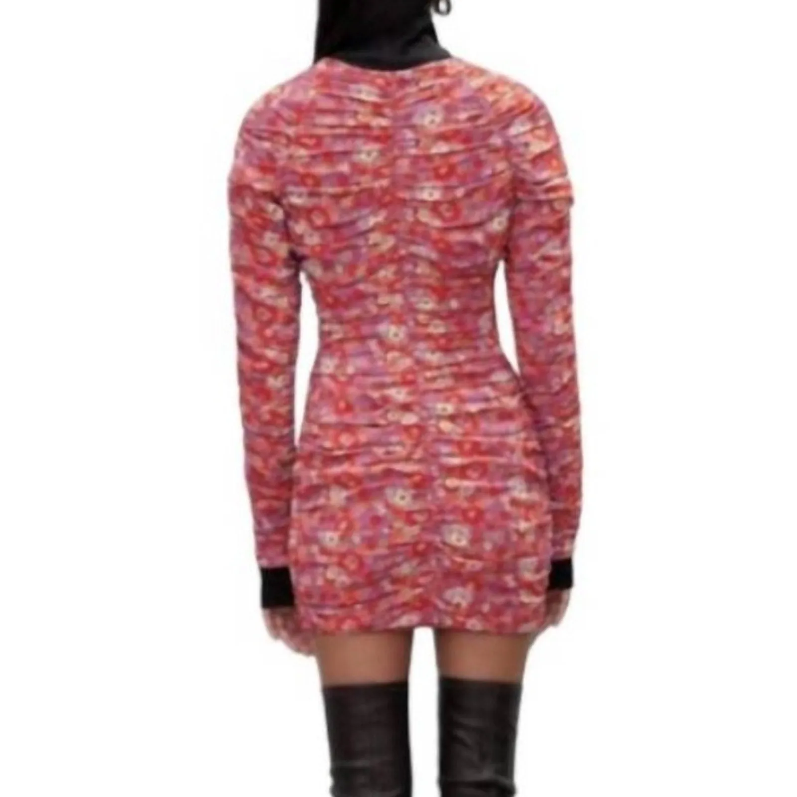 NWT RÓHE Sadie Floral Ruched Bodycon Long Sleeve Mini Dress (4)