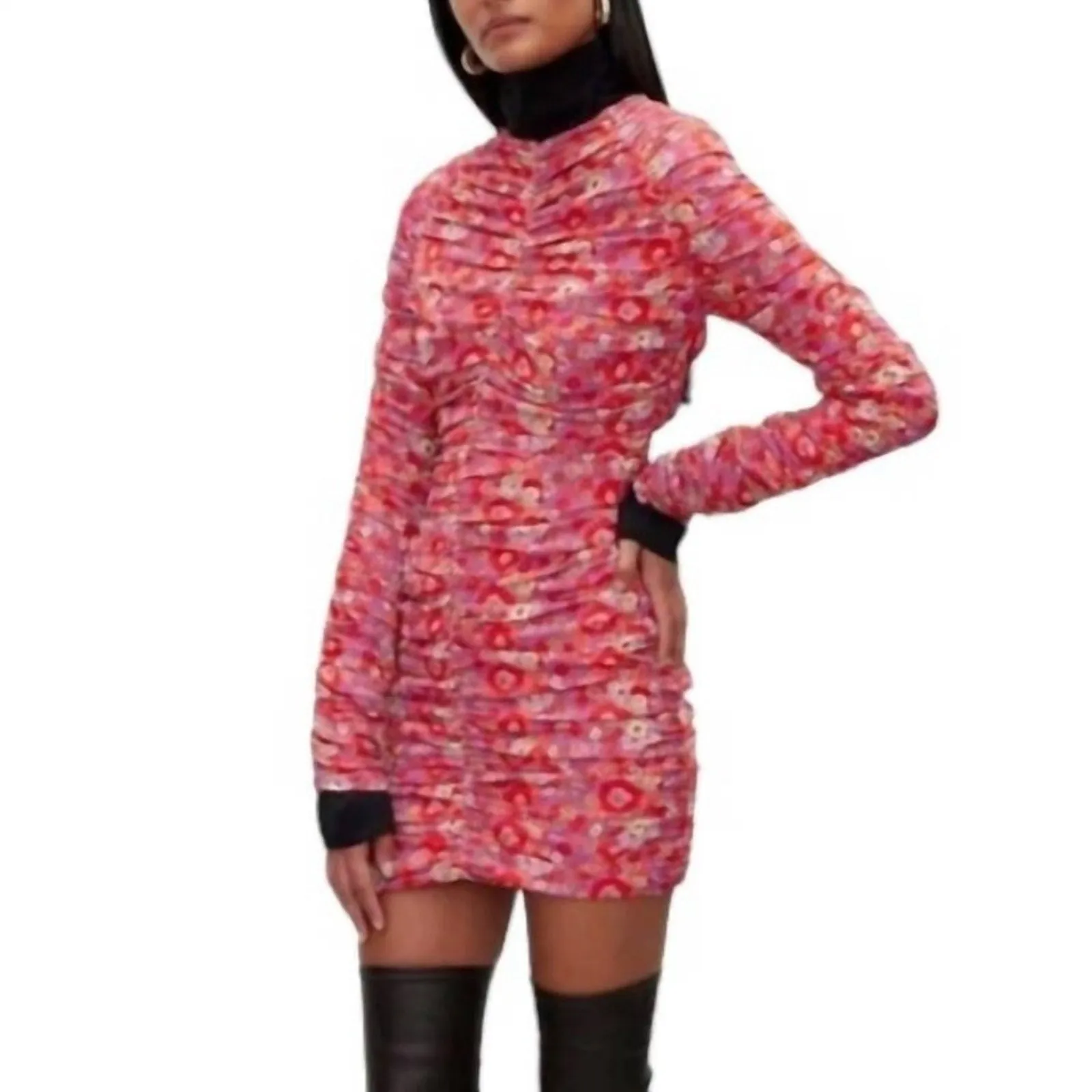 NWT RÓHE Sadie Floral Ruched Bodycon Long Sleeve Mini Dress (4)