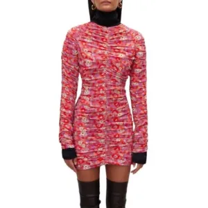 NWT RÓHE Sadie Floral Ruched Bodycon Long Sleeve Mini Dress (4)