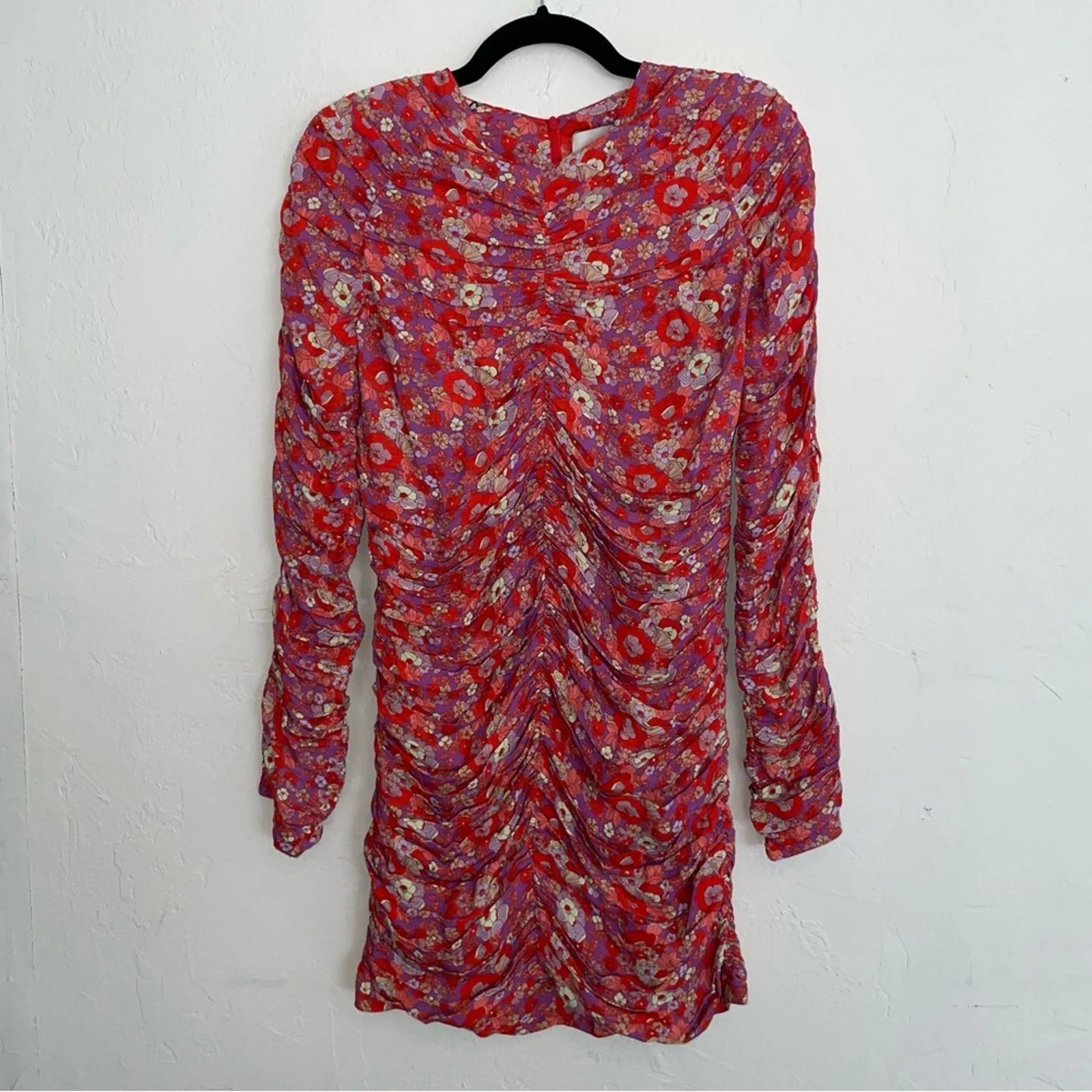 NWT RÓHE Sadie Floral Ruched Bodycon Long Sleeve Mini Dress (4)