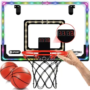 NZQXJXZ Extra Large 26" x 17" Pro Indoor Basketball Hoop Over The Door with LED Lighting Electronic Scoreboard, Mini Basketball Hoop for Kids, for Boys Girls Teens Adults B&R