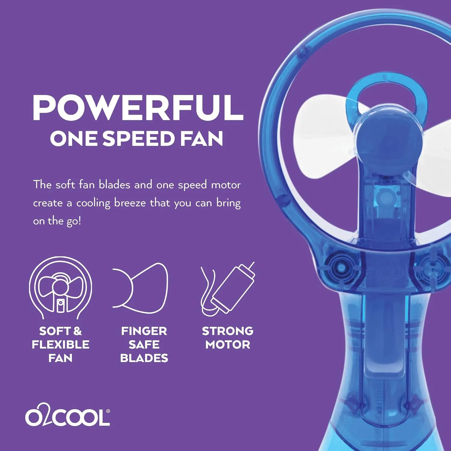O2COOL Deluxe Handheld Battery Powered Water Misting Fan (Dark Blue)
