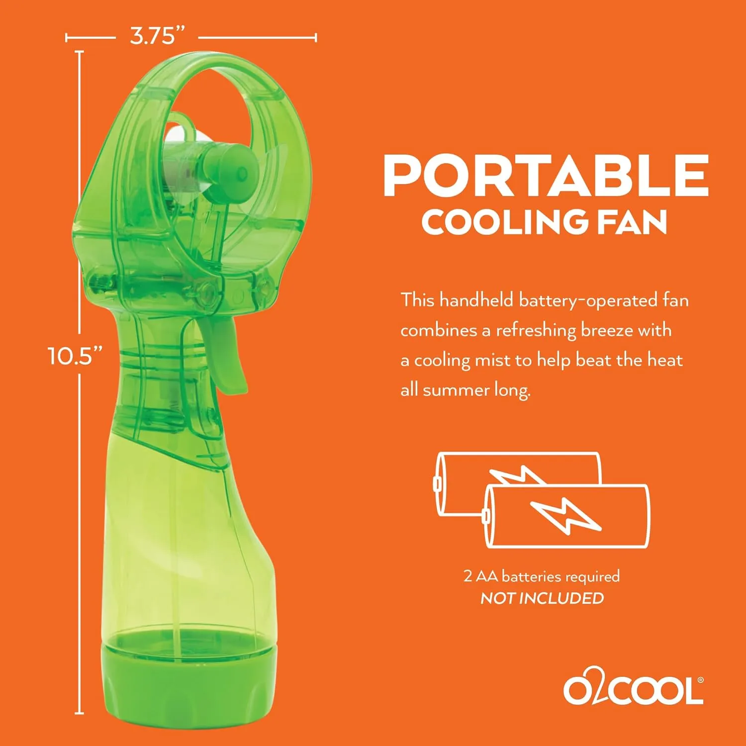O2COOL Deluxe Handheld Battery Powered Water Misting Fan (Green) 2 Pack