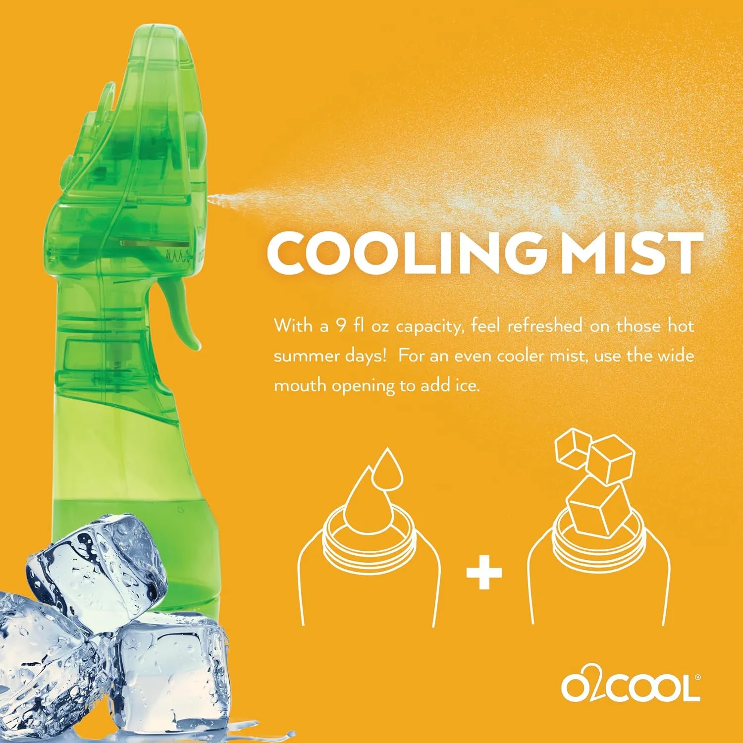O2COOL Deluxe Handheld Battery Powered Water Misting Fan (Green) 2 Pack