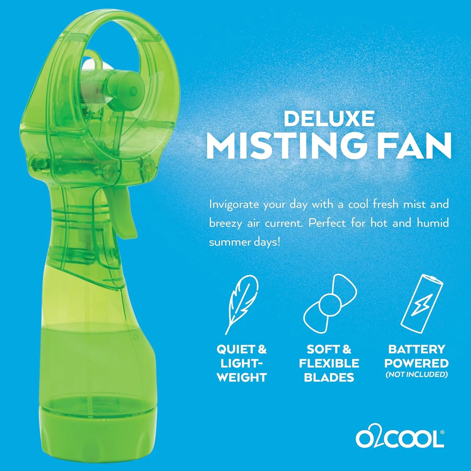 O2COOL Deluxe Handheld Battery Powered Water Misting Fan (Green) 2 Pack