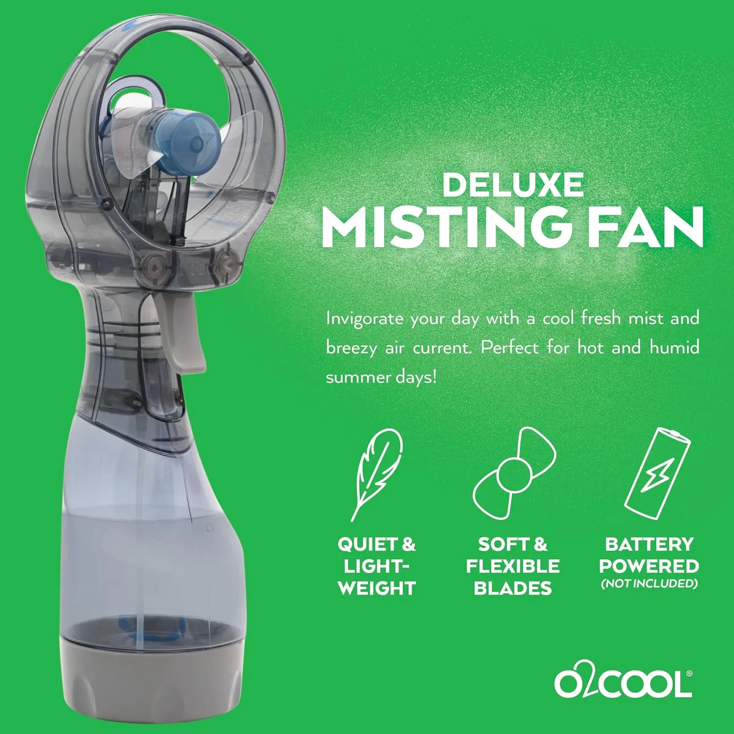 O2COOL Deluxe Handheld Battery Powered Water Misting Fan (Grey) 2 Pack