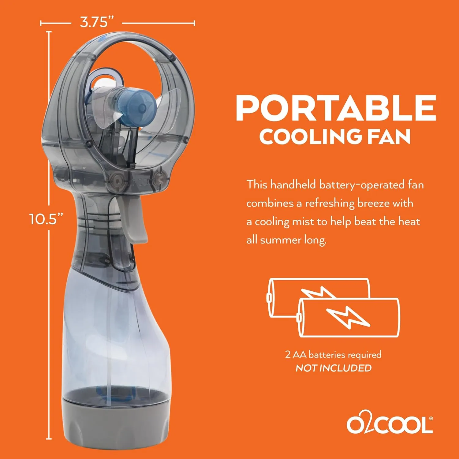 O2COOL Deluxe Handheld Battery Powered Water Misting Fan (Grey) 2 Pack