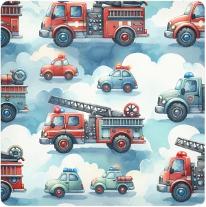 ODAWA Cute Firefighter Trucks Self-adhesive Cloth 17.7X17.7 Inch Makeup Wrap Cloth Bag Magic Self-Adhesive Cloth for Camera, Lens, Laptop