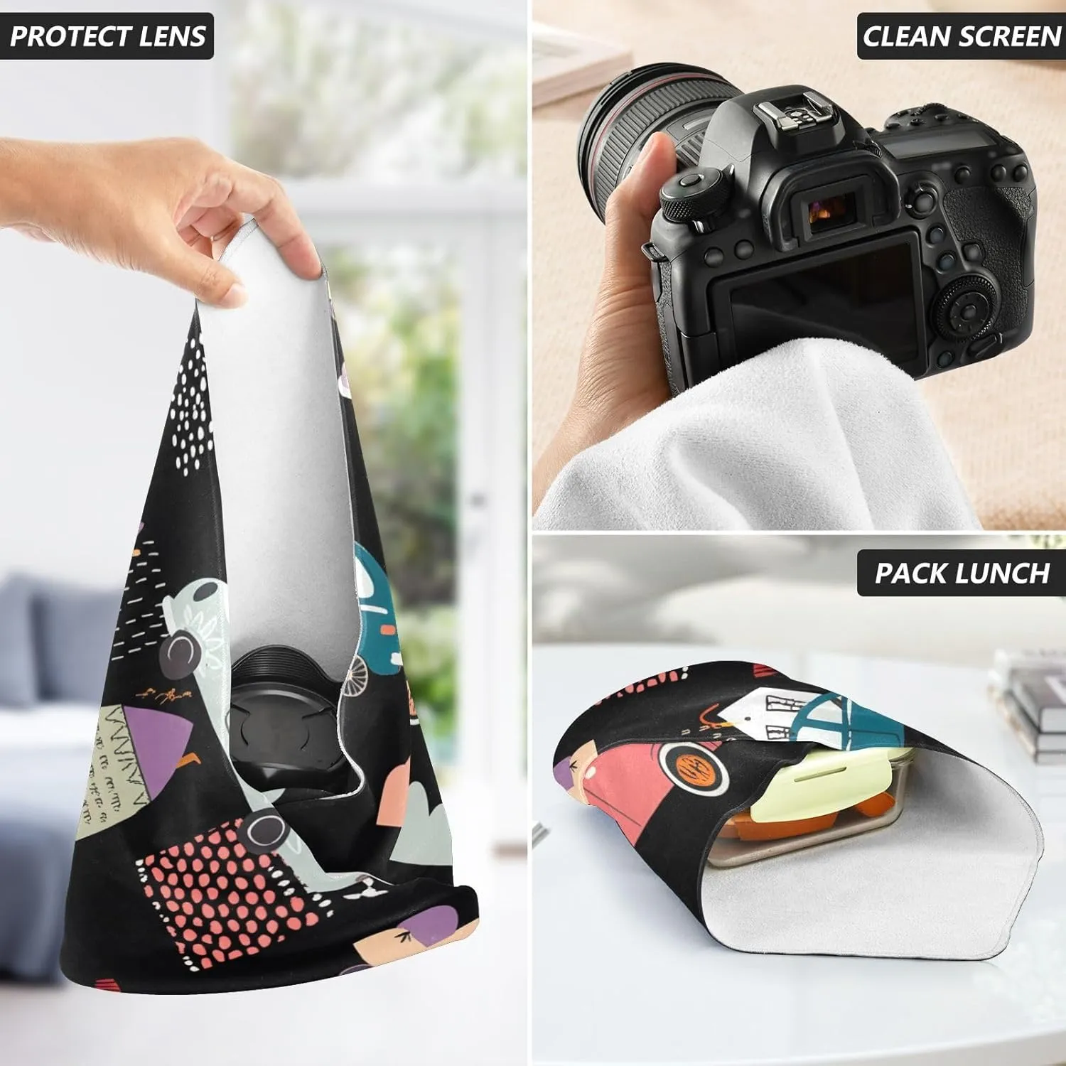 ODAWA Cute Pastel Cars 21.7"x21.7" Self-adhesive Cloth Protective Camera Lens Wrap, Easy-Storage Magic Cloths for Camera Tablet Laptop