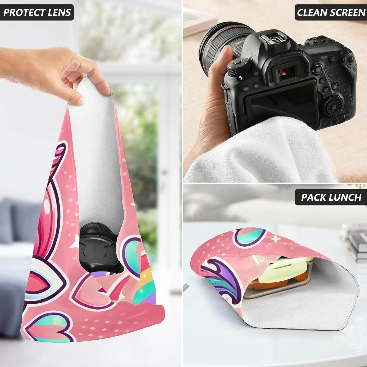 ODAWA Magic Cloth Cosmetic 21.7 In, Cute Unicorn Pink Self-adhesive Cloth Protective Camera Wrapper, Lightweight Cloths Wrap for Camera Lens