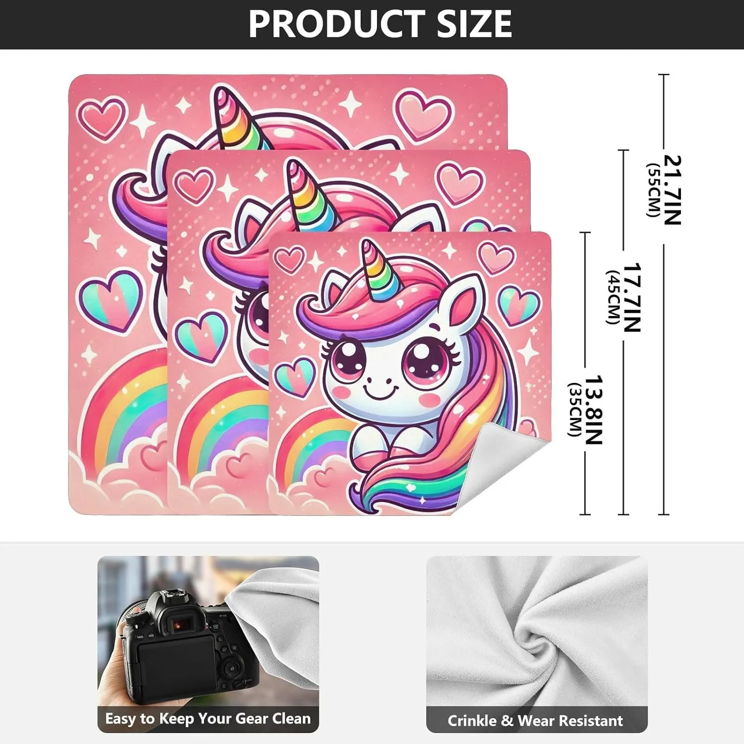 ODAWA Magic Cloth Cosmetic 21.7 In, Cute Unicorn Pink Self-adhesive Cloth Protective Camera Wrapper, Lightweight Cloths Wrap for Camera Lens