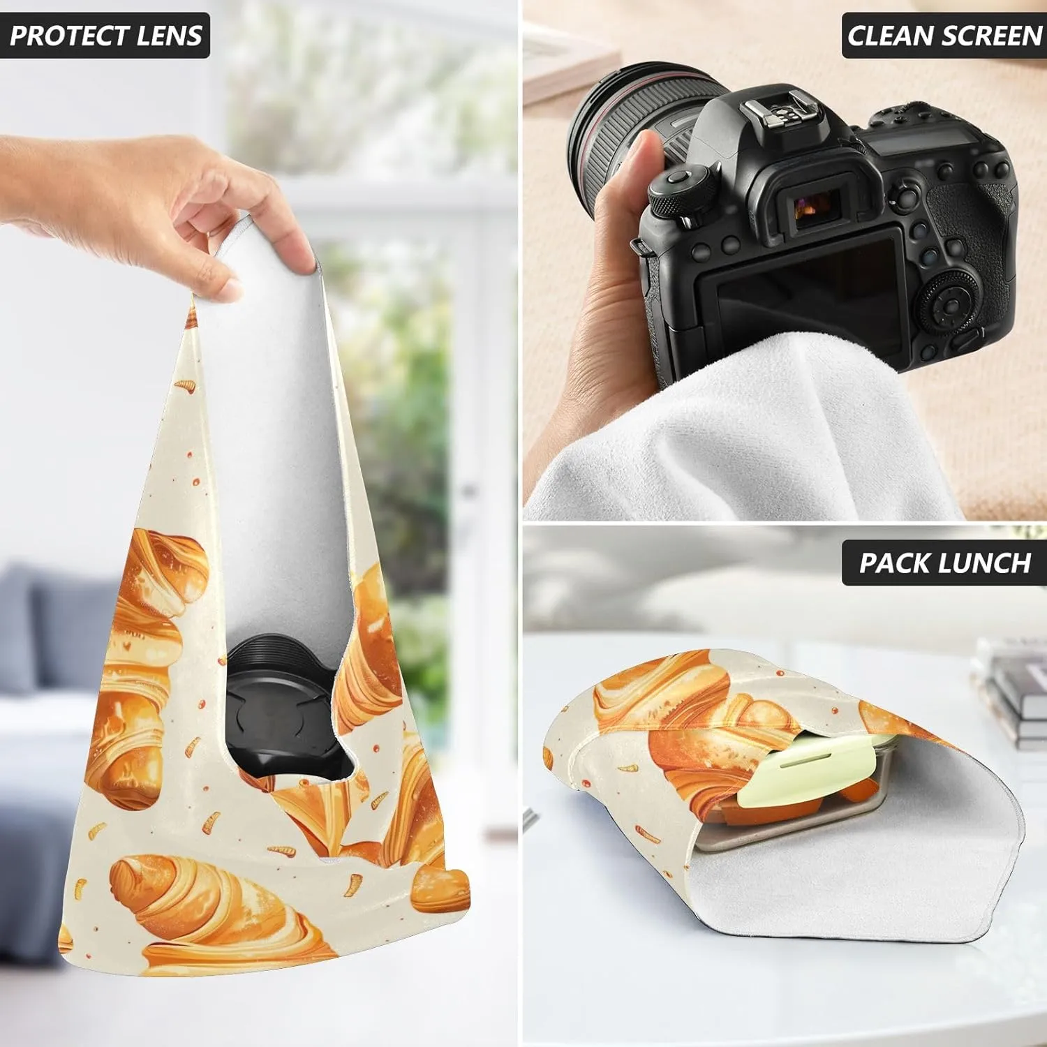 ODAWA Self Adhesive Cloth 21.7"x21.7" Beige Croissants Camera Protective Cover Wrap Protection for Camera and Lens