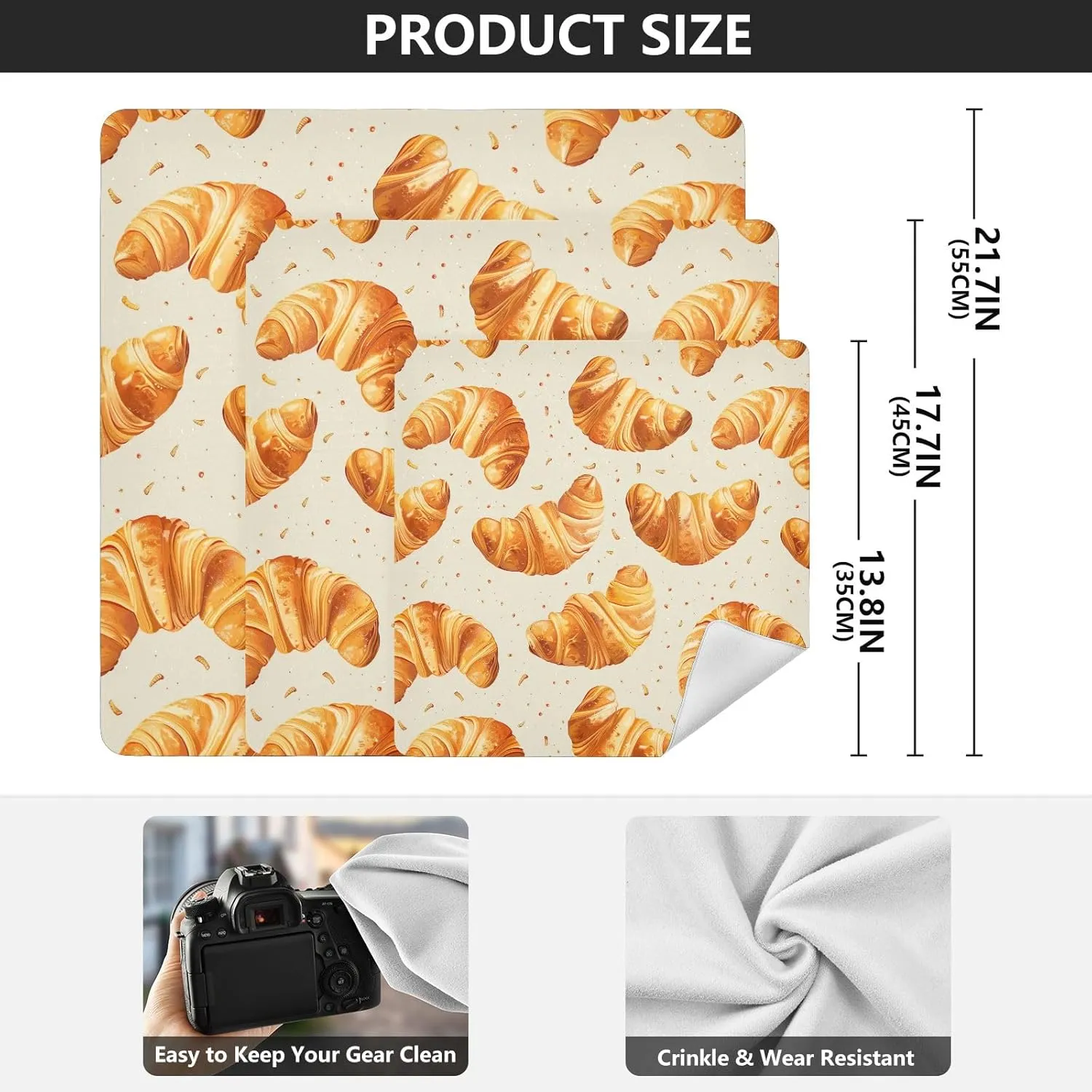 ODAWA Self Adhesive Cloth 21.7"x21.7" Beige Croissants Camera Protective Cover Wrap Protection for Camera and Lens