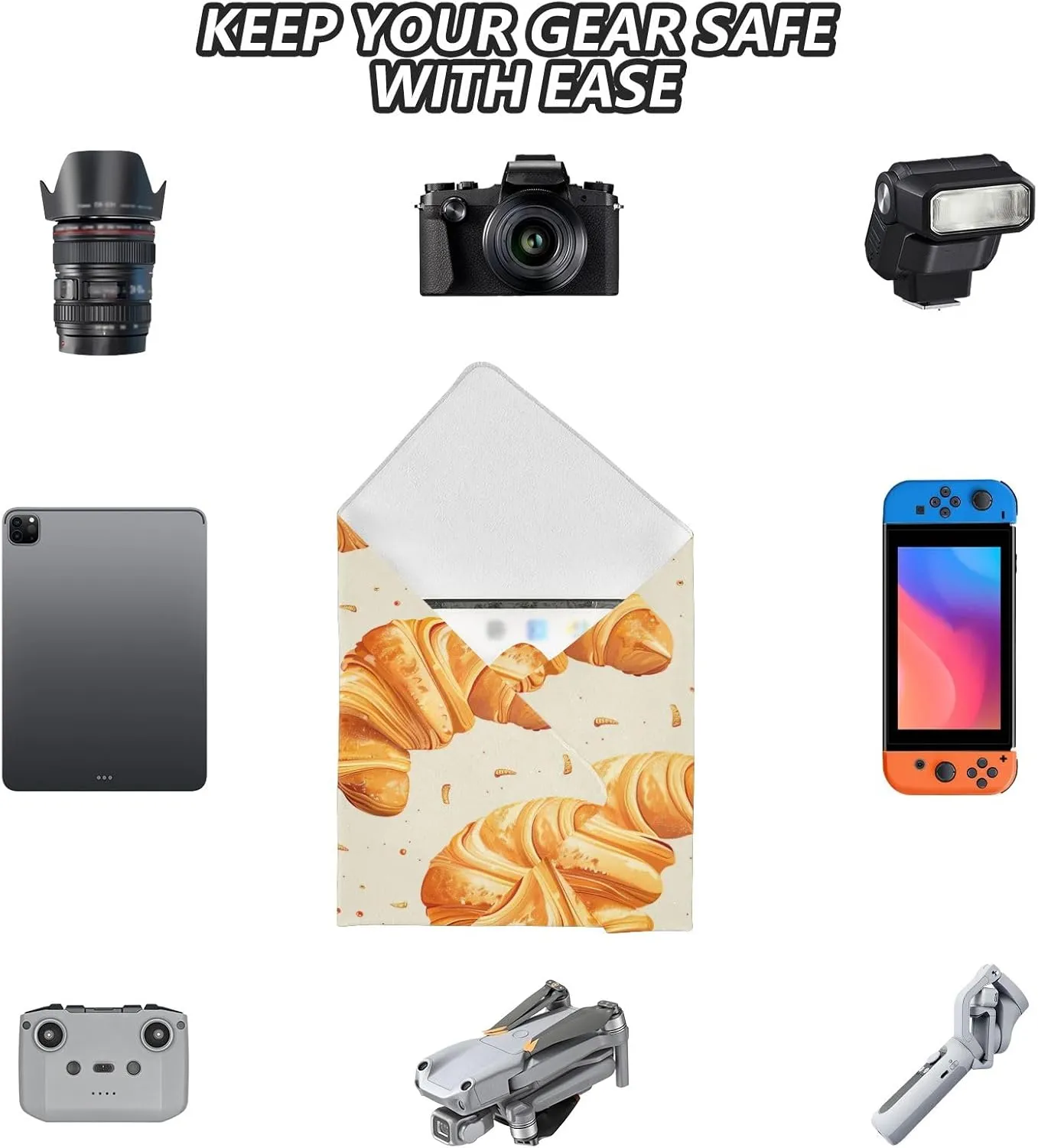 ODAWA Self Adhesive Cloth 21.7"x21.7" Beige Croissants Camera Protective Cover Wrap Protection for Camera and Lens