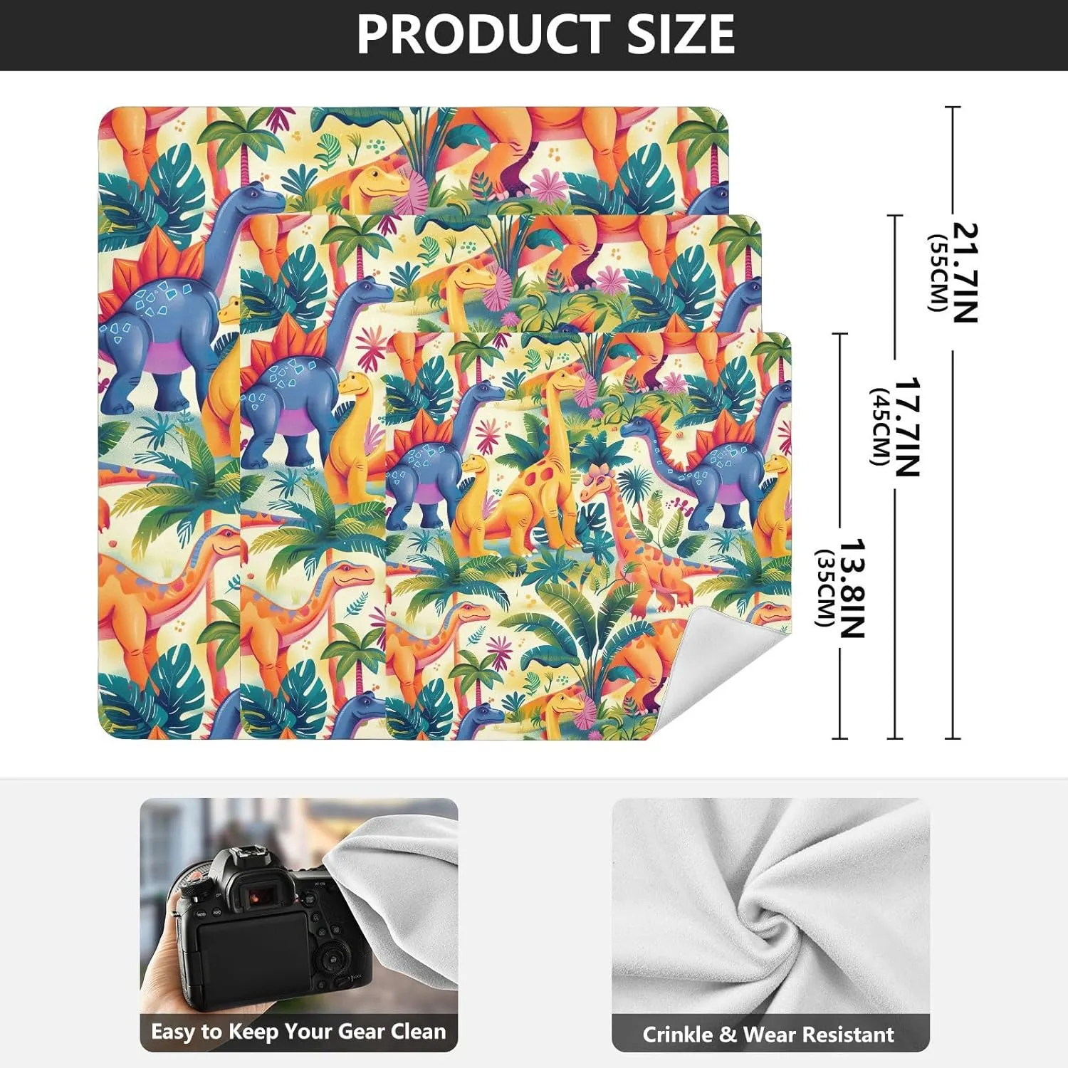 ODAWA Self-adhesive Magic Cloth Makeup Bag 17.7 In, Cute Dino Jungle Multicolor Magic Self-adhesive Storage Protective Cloth Tablet Laptop