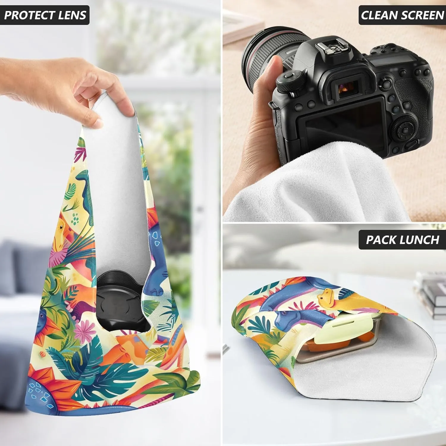 ODAWA Self-adhesive Magic Cloth Makeup Bag 17.7 In, Cute Dino Jungle Multicolor Magic Self-adhesive Storage Protective Cloth Tablet Laptop