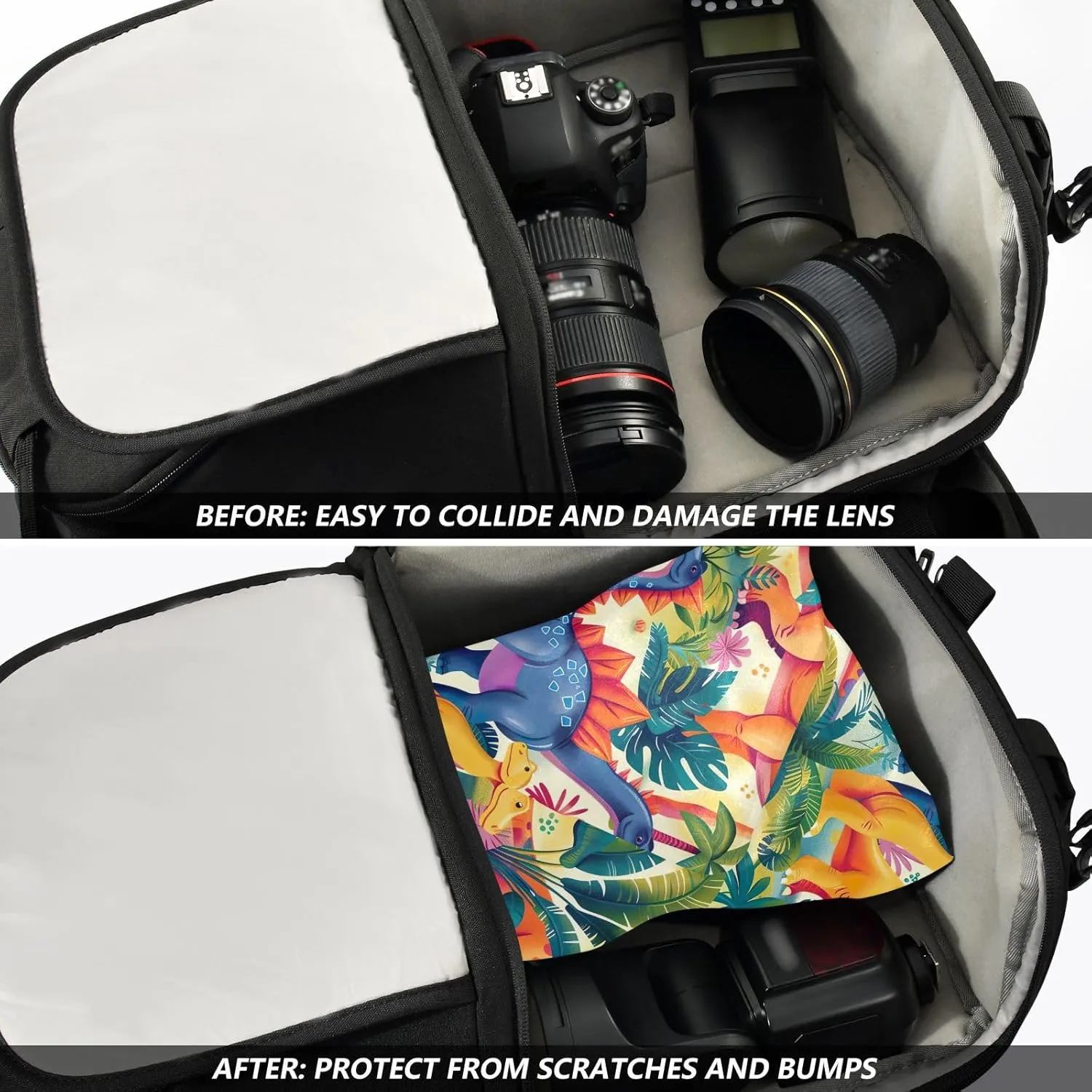 ODAWA Self-adhesive Magic Cloth Makeup Bag 17.7 In, Cute Dino Jungle Multicolor Magic Self-adhesive Storage Protective Cloth Tablet Laptop