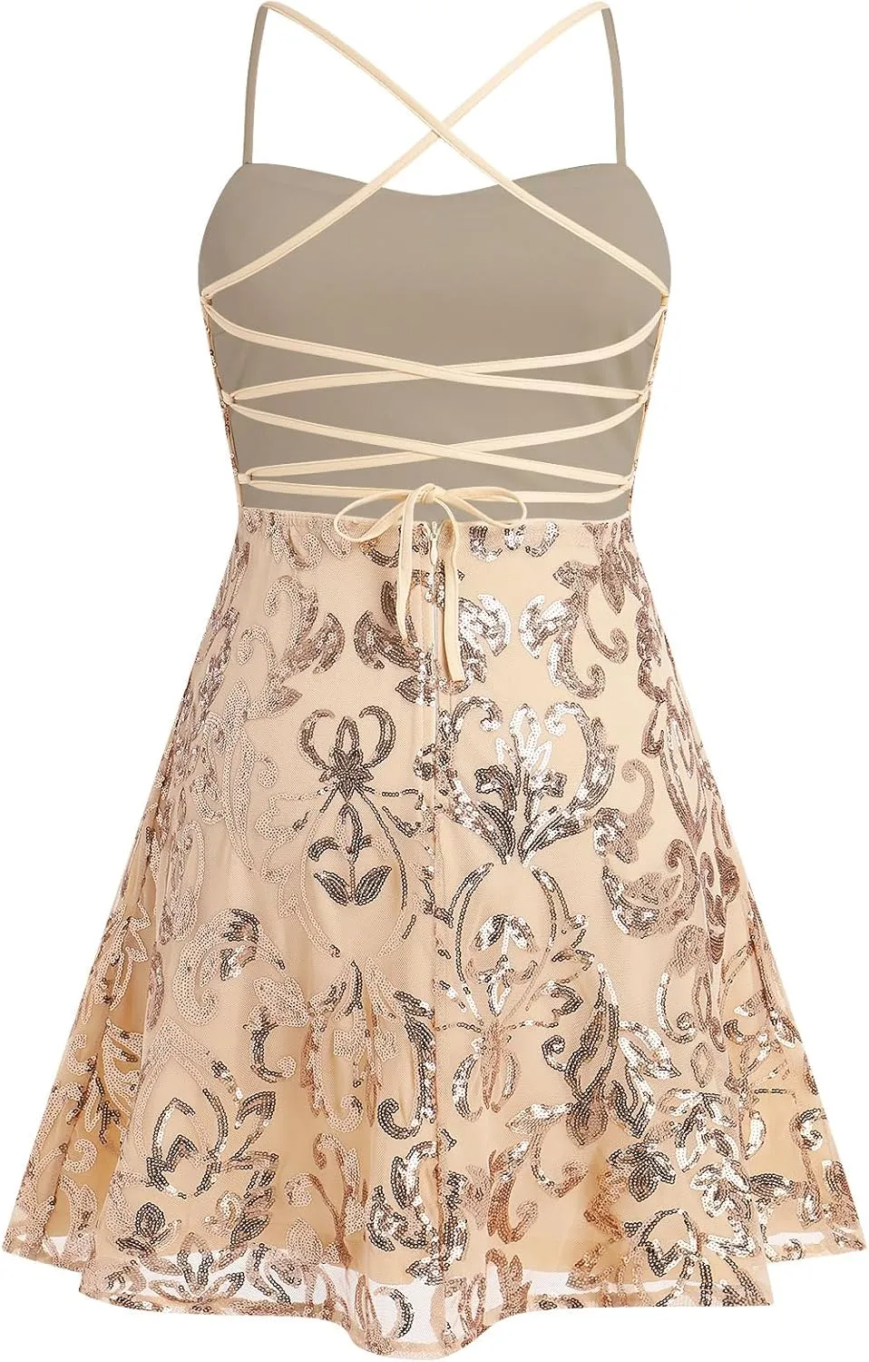 ODIZLI Short Prom Sequin Dresses for Teens Skater Dress for Women Spaghetti Straps Sparkly A Line Swing Dresses