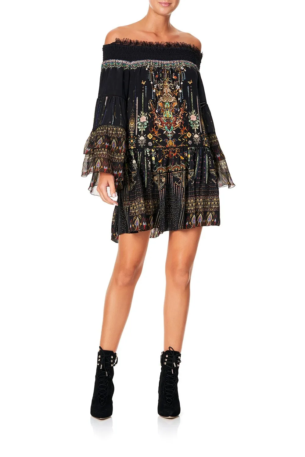 OFF SHOULDER DRESS WITH SMOCKING REBELLE REBELLE