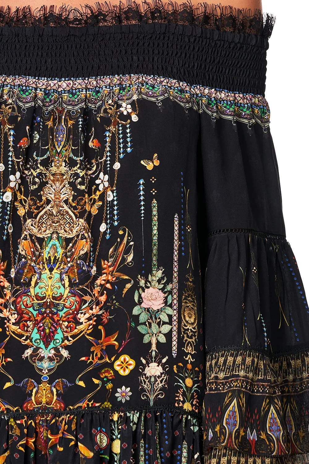OFF SHOULDER DRESS WITH SMOCKING REBELLE REBELLE