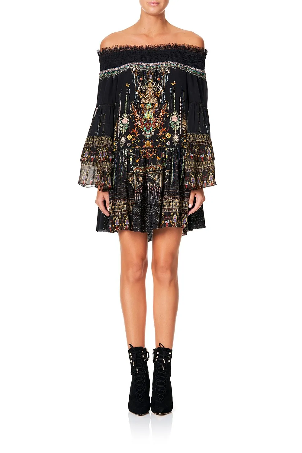 OFF SHOULDER DRESS WITH SMOCKING REBELLE REBELLE