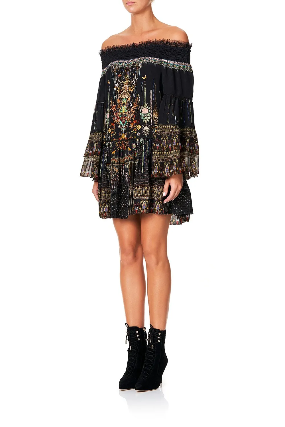 OFF SHOULDER DRESS WITH SMOCKING REBELLE REBELLE