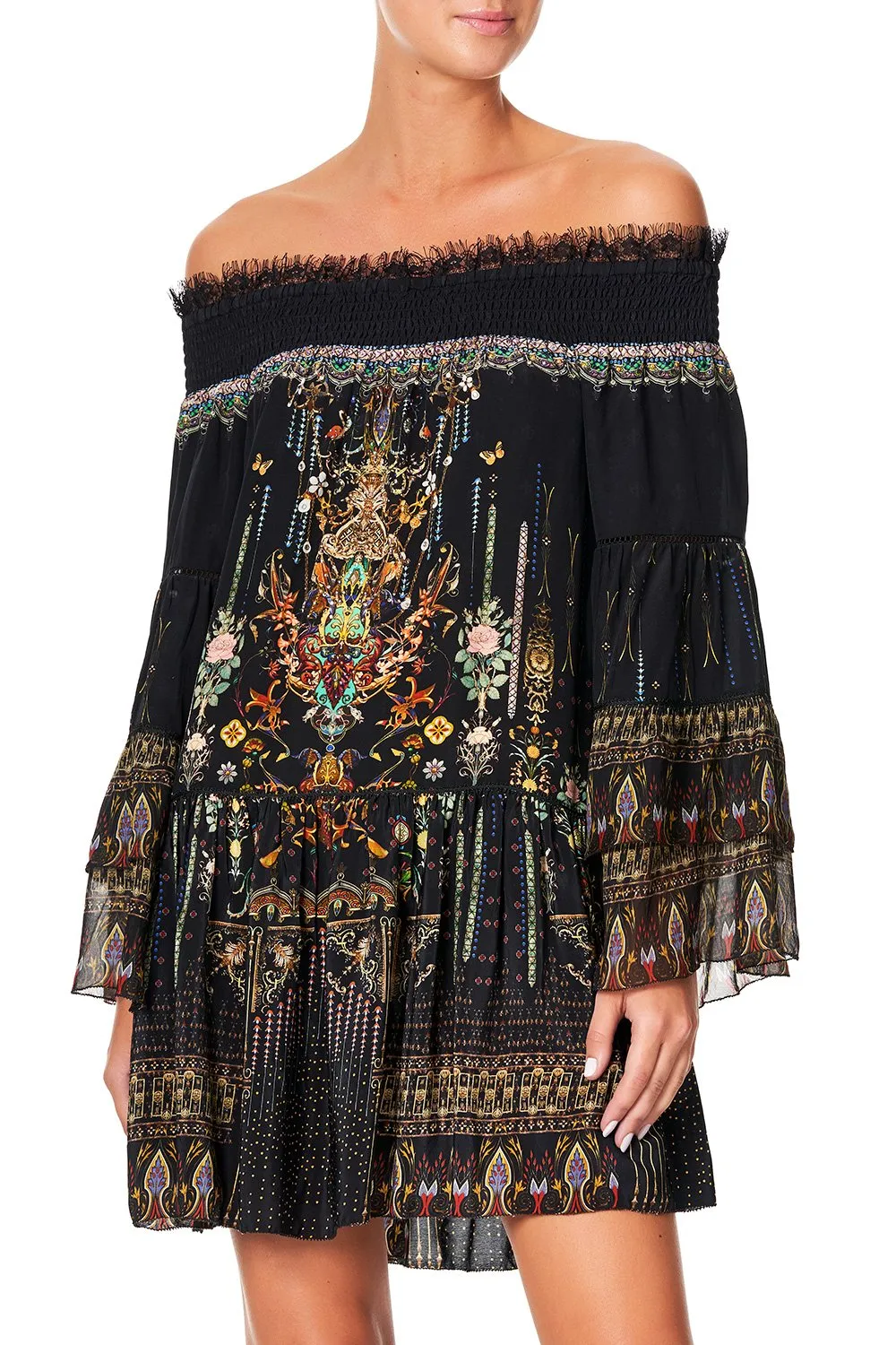 OFF SHOULDER DRESS WITH SMOCKING REBELLE REBELLE